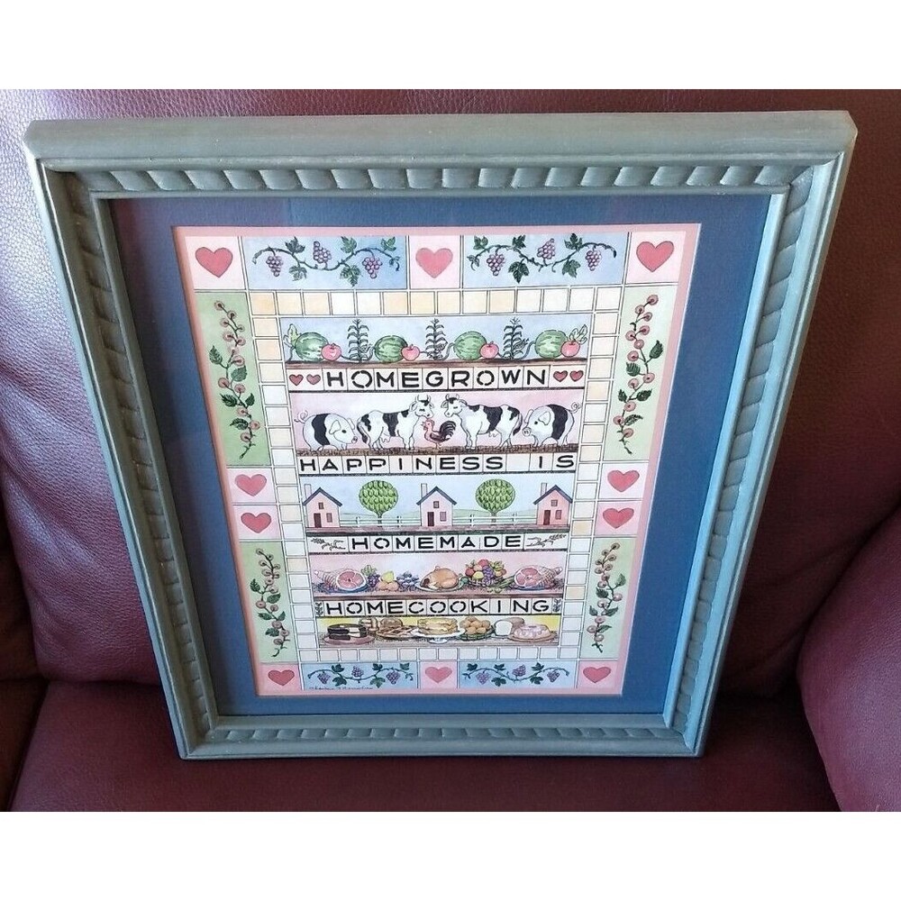 Homeco Framed & Matted Art Print Home Cooking Hearts Farm Food‎ Syroco Vtg Decor